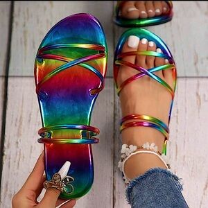 NWOT Rainbow/Pride Roman Sandals Size 10 Tried on only (inside)